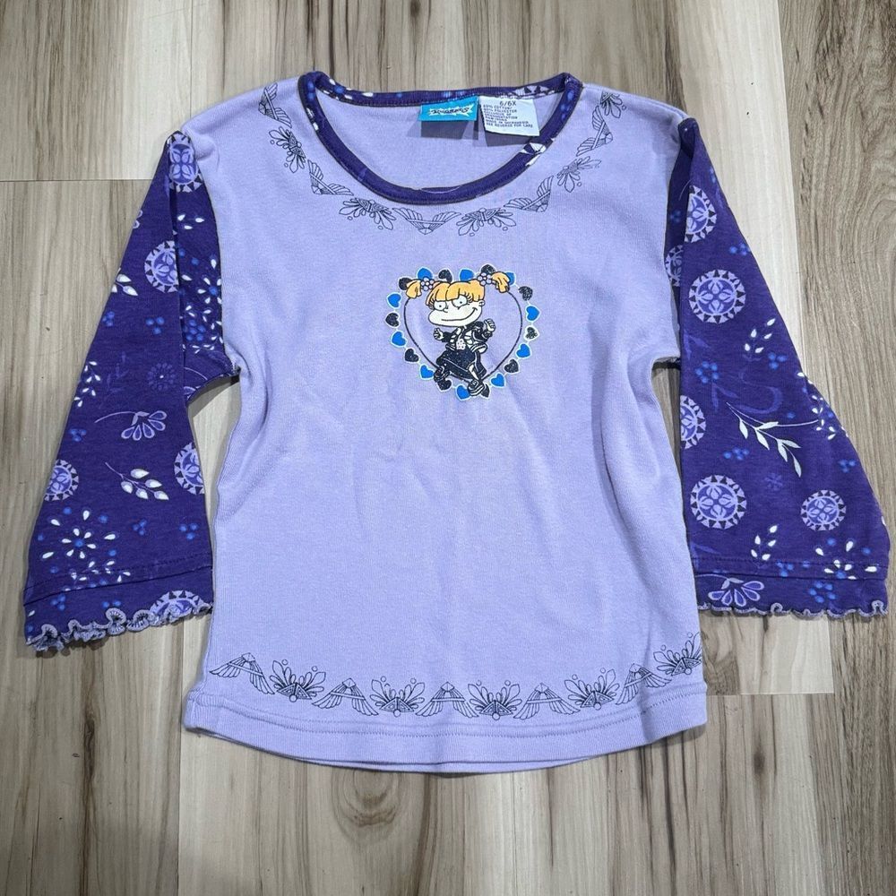 Rugrats Y2K Angelica Purple Glitter Long Sleeve Top Girls 6/6X